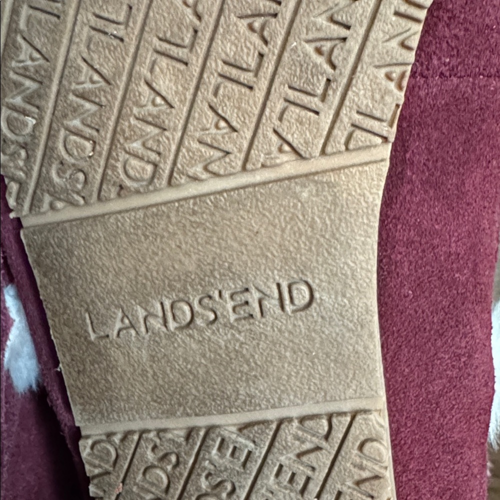 Lands' End Women's Burgundy Suede Slippers with Faux Fur-size 8 - Picture 10 of 10
